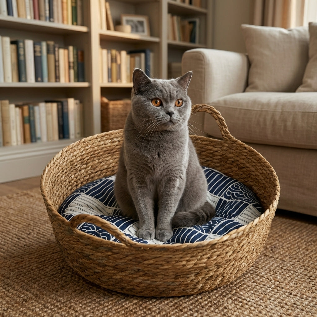 Hand-Woven Cattail Cat Basket Bed | Natural Material | 35 / 42 / 48 cm