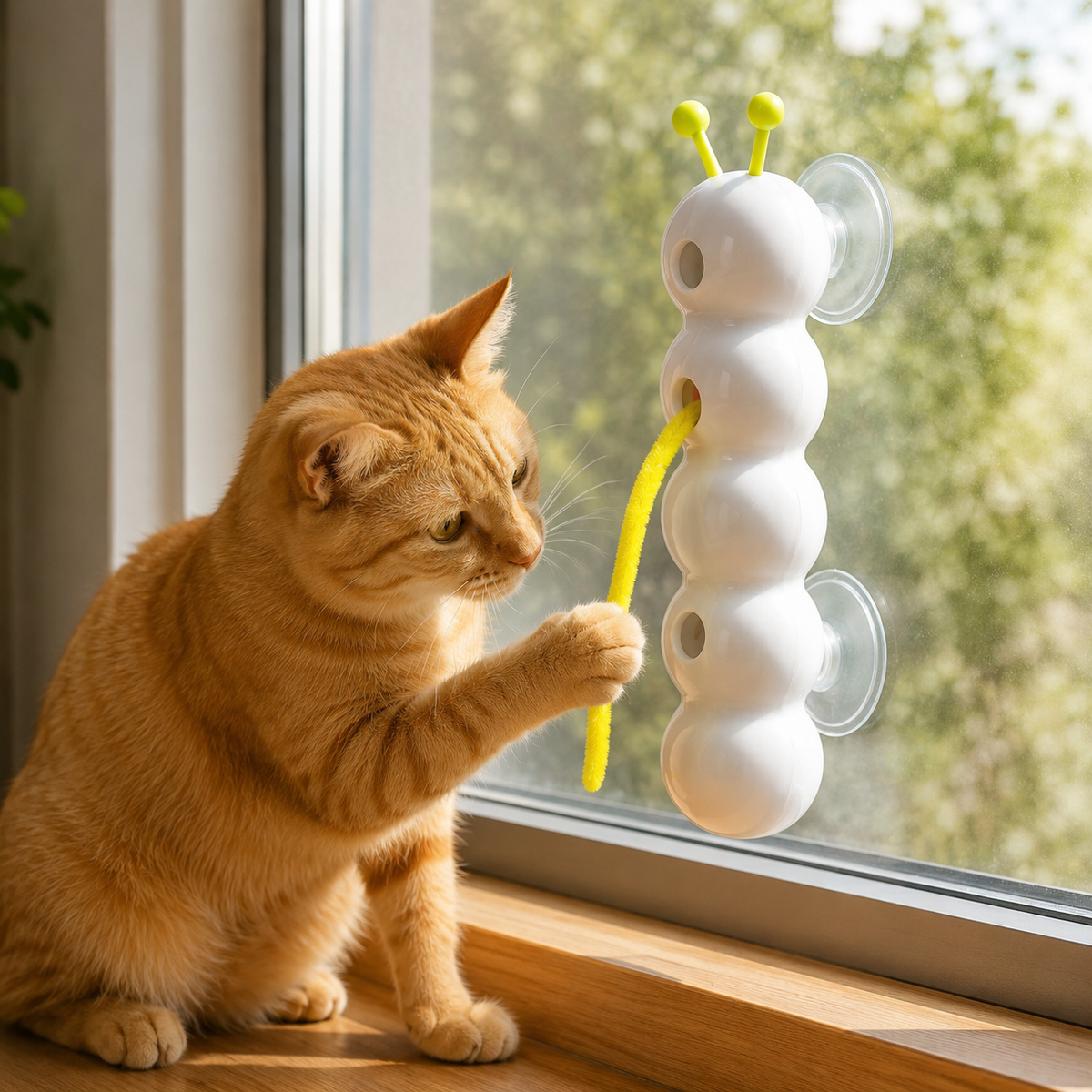 Window Cat Toy with Moving Tail | Suction Cup Mount, 15.7 in Tall