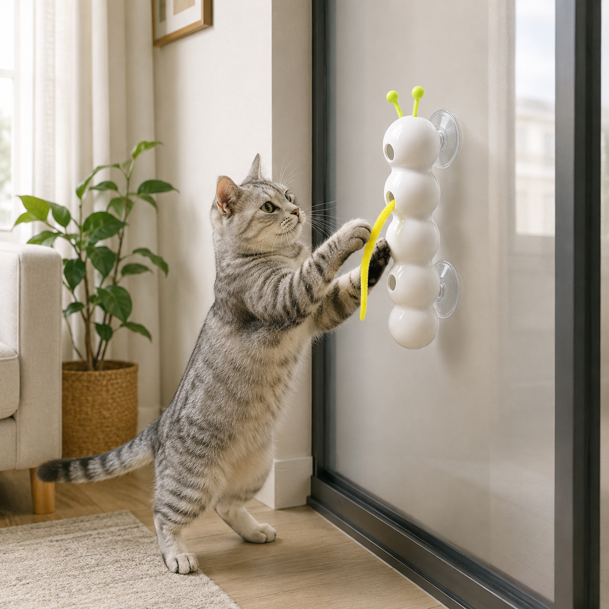 Window Cat Toy with Moving Tail | Suction Cup Mount, 15.7 in Tall