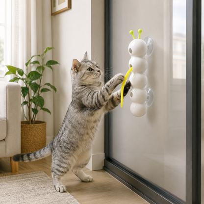 Window Cat Toy with Moving Tail | Suction Cup Mount, 15.7 in Tall