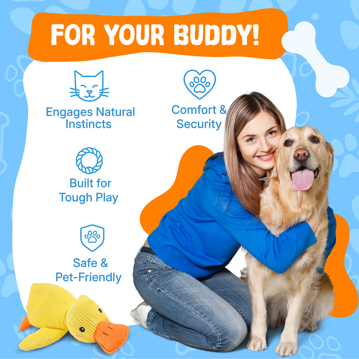 Durable Duck Dog Toy | Anxiety-Relief & Chew-Resistant | Squeaky Plush | Boredom Relief for All Breeds