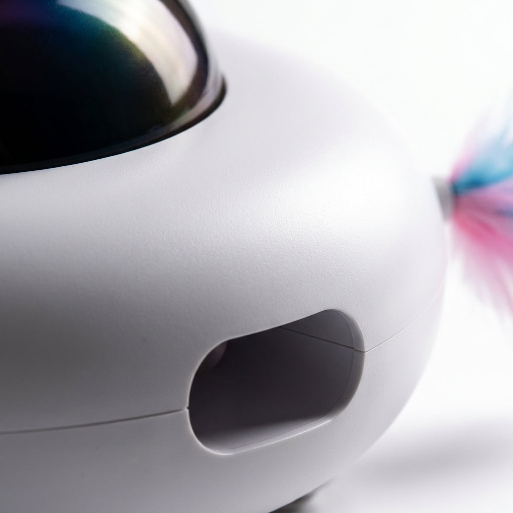 Interactive Robot Cat Toy with Feather & LED Light | Paw-Activated
