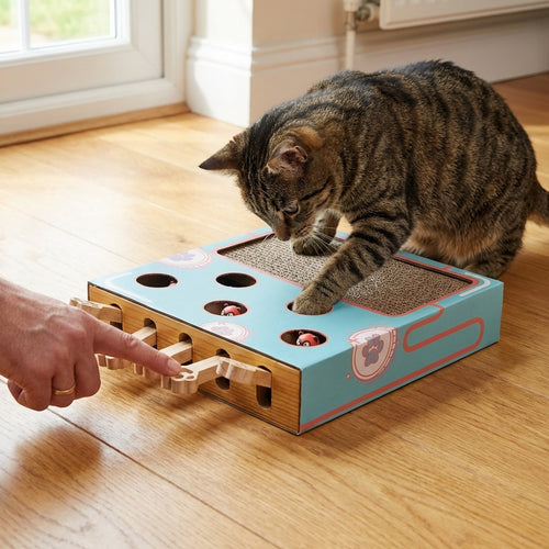 Interactive Whack-a-Mole Cat Toy Box with Corrugated Scratchpad | Cardboard