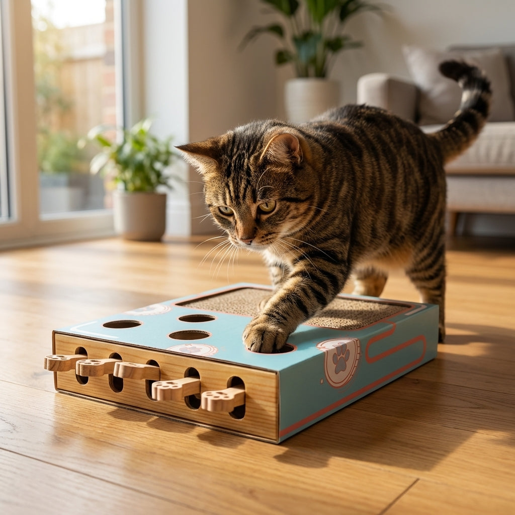 Interactive Whack-a-Mole Cat Toy Box with Corrugated Scratchpad | Cardboard