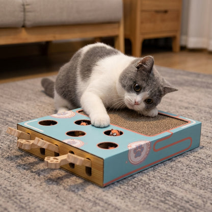 Interactive Whack-a-Mole Cat Toy Box with Corrugated Scratchpad | Cardboard