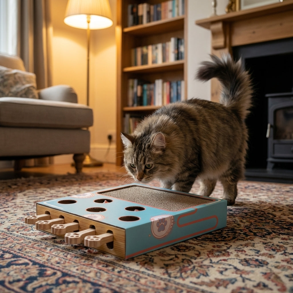 Interactive Whack-a-Mole Cat Toy Box with Corrugated Scratchpad | Cardboard