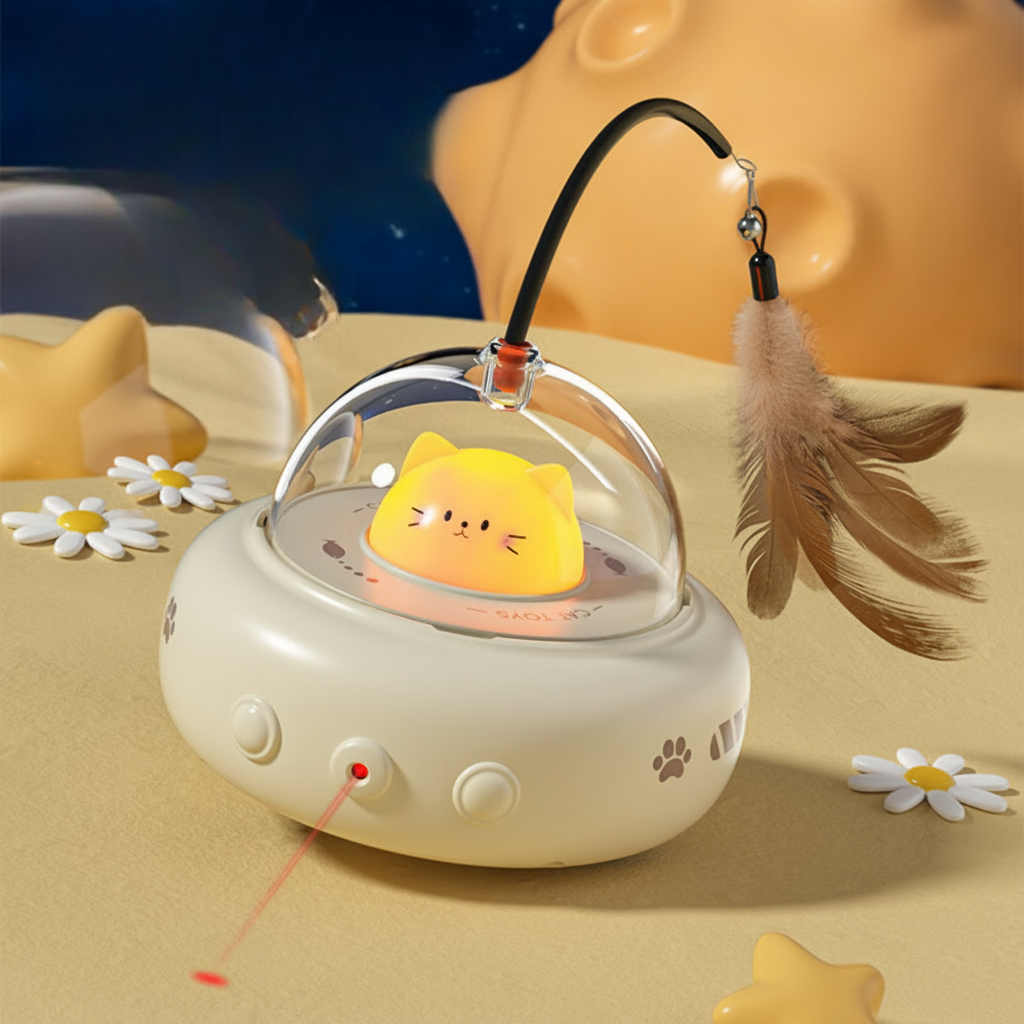 Automatic Laser Cat Toy with Feather | Rolling UFO Design, 2 Colors