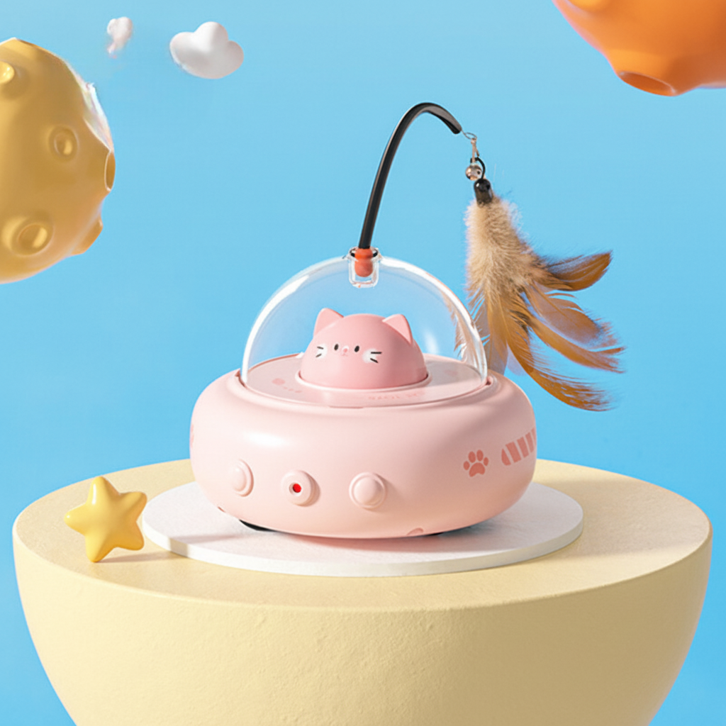 Automatic Laser Cat Toy with Feather | Rolling UFO Design, 2 Colors