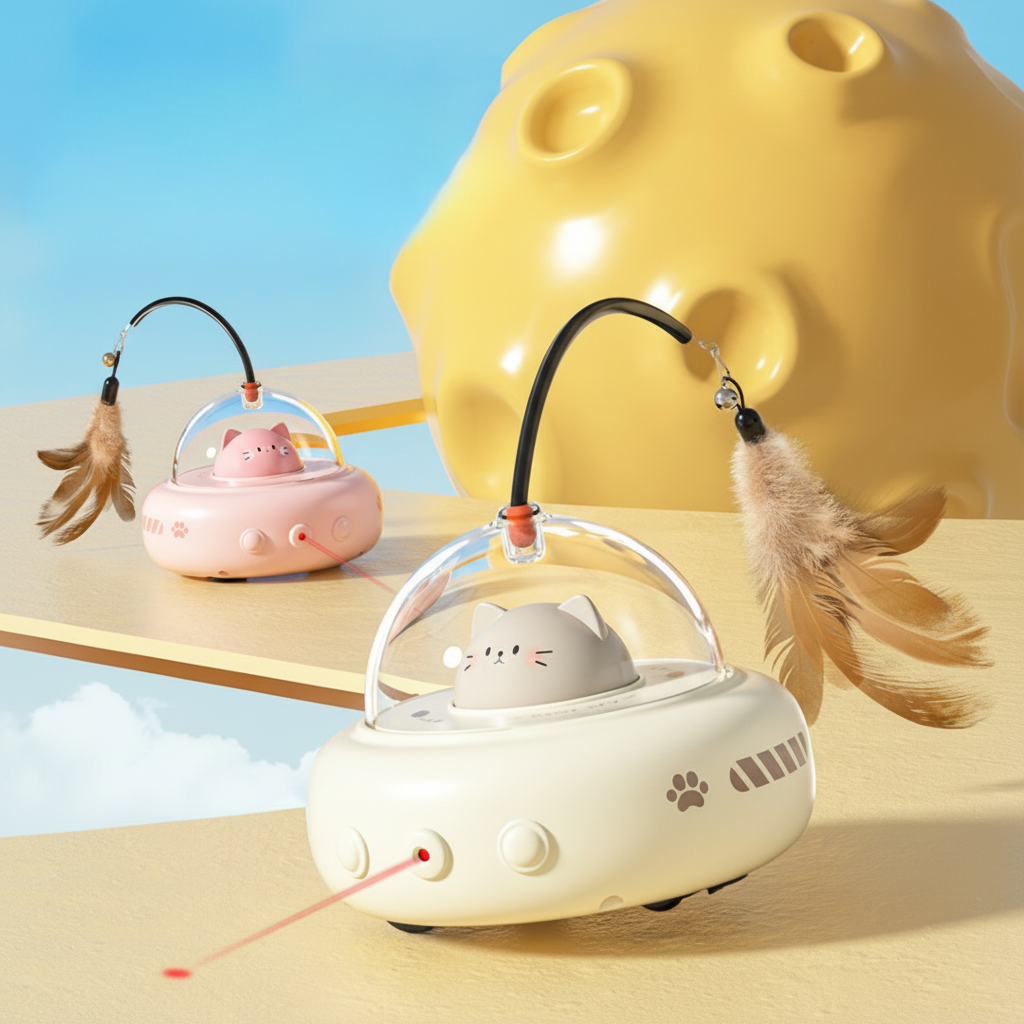 Automatic Laser Cat Toy with Feather | Rolling UFO Design, 2 Colors