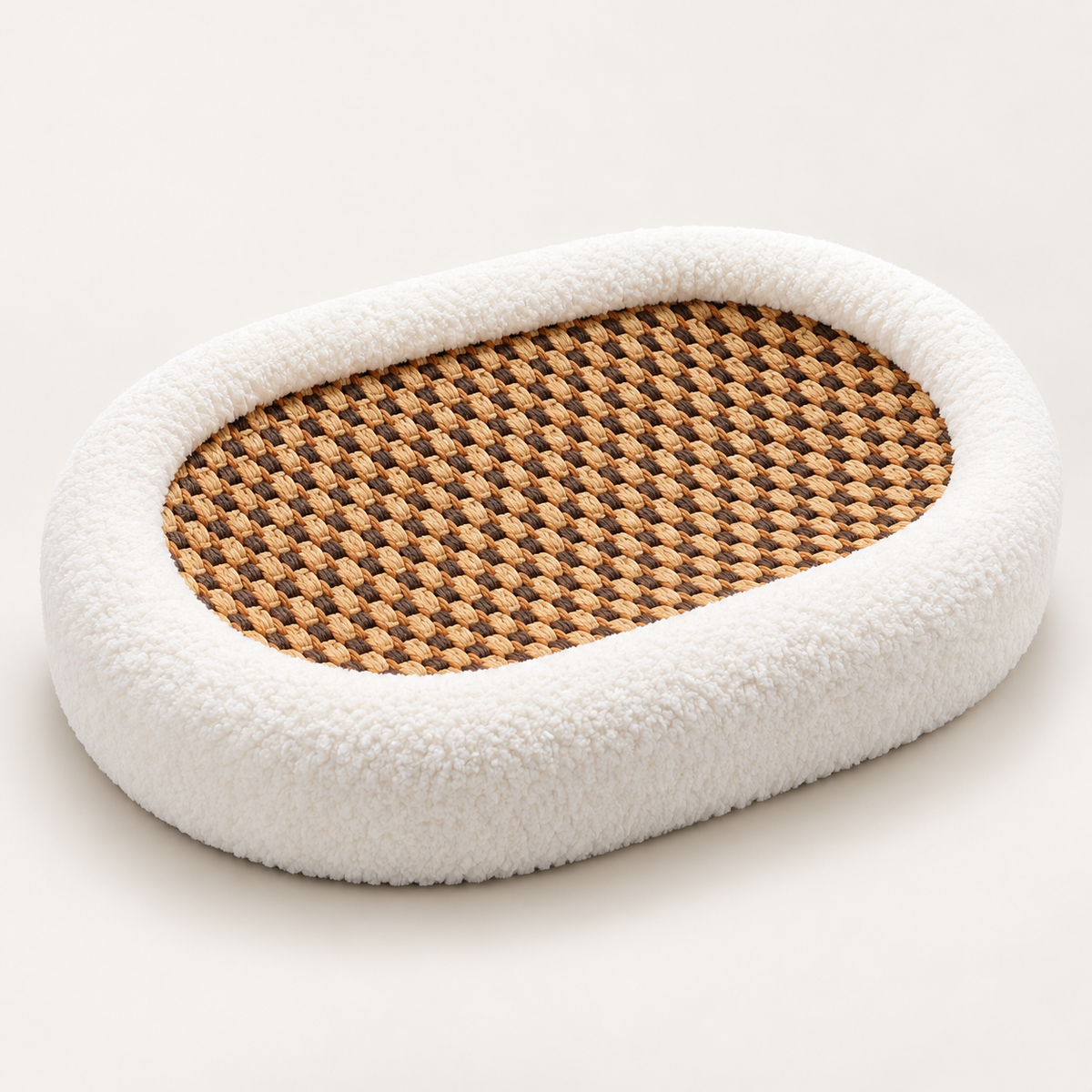Cat Bed with Woven Scratch Pad | Oval, Fluffy Rim
