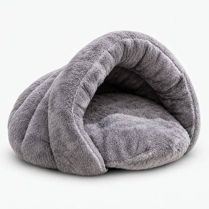 Plush Cave Dog Bed for Small Dogs | Hooded Igloo, Brown or Gray