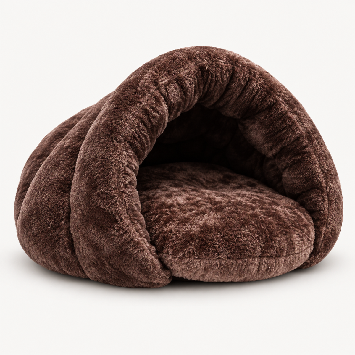 Plush Cave Dog Bed for Small Dogs | Hooded Igloo, Brown or Gray
