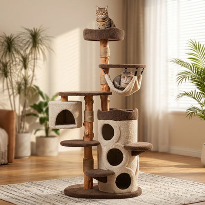 Multi-Level Cat Tree with Climbing Platforms & Hideaway | Solid Wood | 3 Sizes