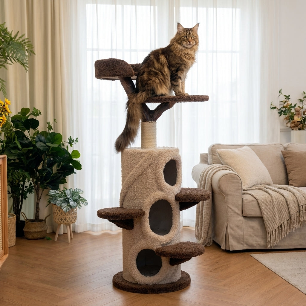 Multi-Level Cat Tree with Climbing Platforms & Hideaway | Solid Wood | 3 Sizes
