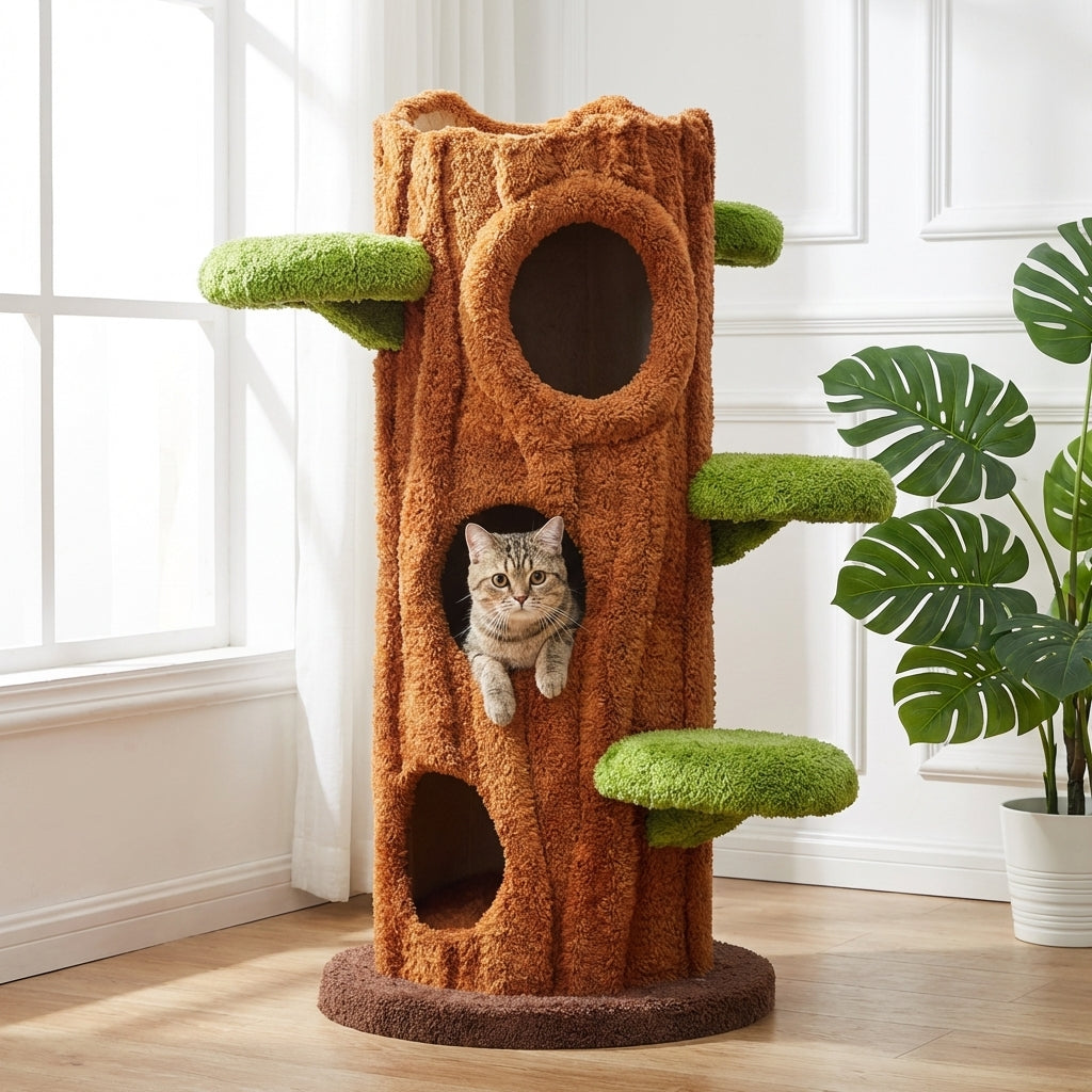 Multi-Level Cat Tree with Scratching Post & Plush Perches | Solid Wood & Sisal