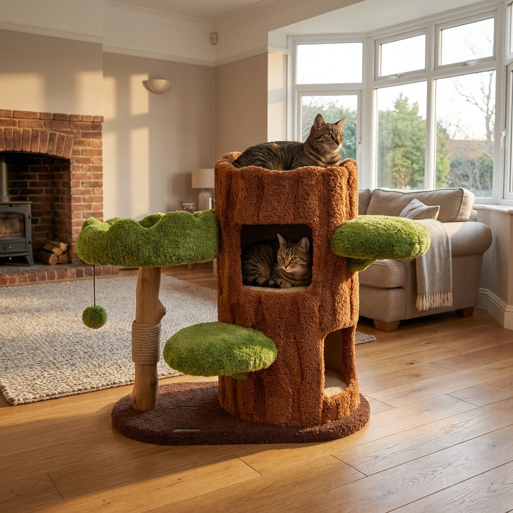 Multi-Level Cat Tree with Scratching Post & Plush Perches | Solid Wood & Sisal
