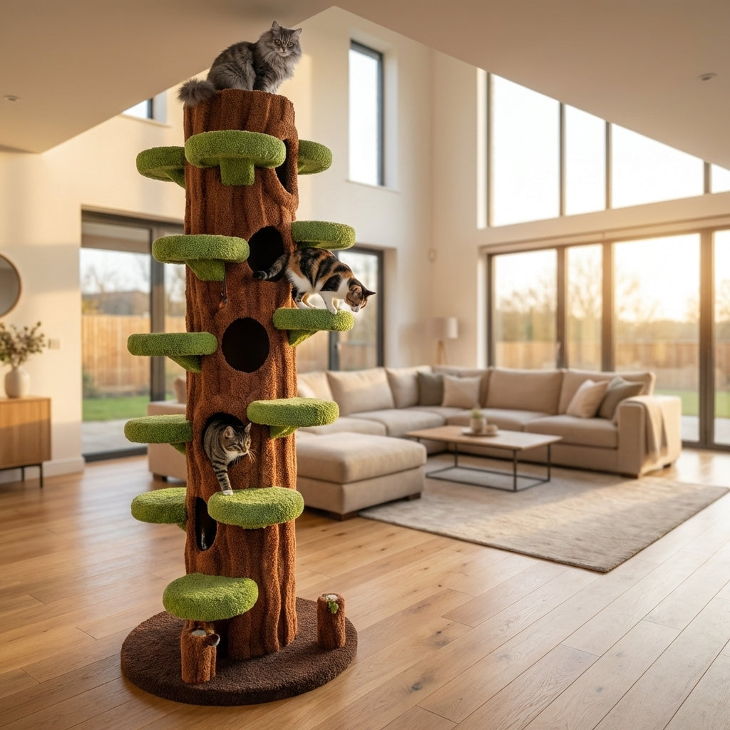 Multi-Level Cat Tree with Scratching Post & Plush Perches | Solid Wood & Sisal