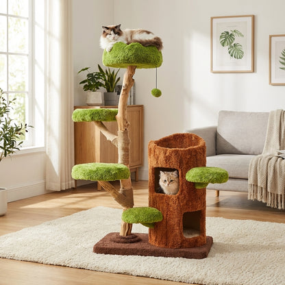 Multi-Level Cat Tree with Scratching Post & Plush Perches | Solid Wood & Sisal