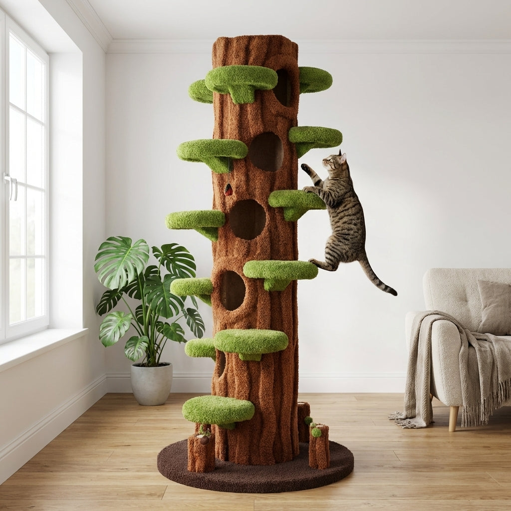 Multi-Level Cat Tree with Scratching Post & Plush Perches | Solid Wood & Sisal