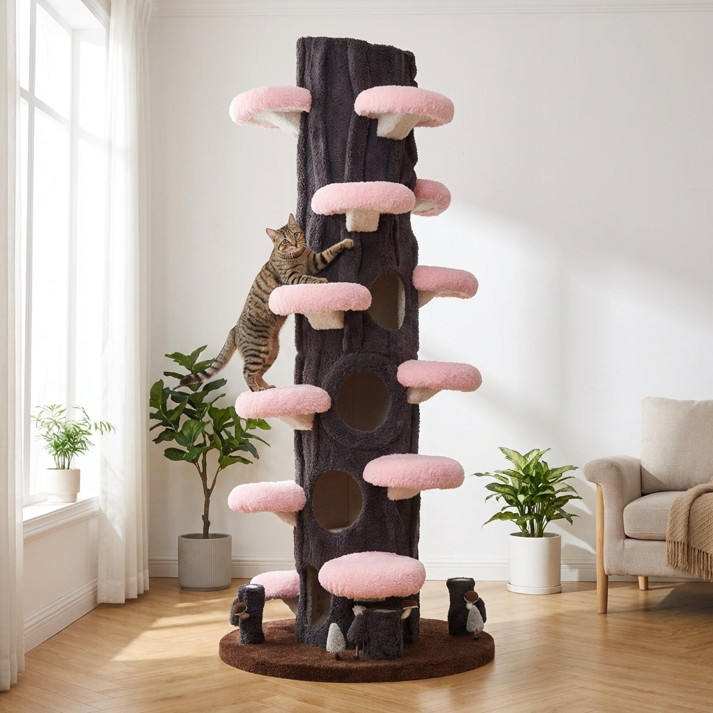 Multi-Level Cat Tree with Scratching Post & Plush Perches | Solid Wood & Sisal