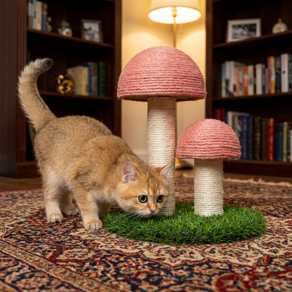 Mushroom-Shaped Sisal Scratching Post | Artificial Grass Base | Set of 2
