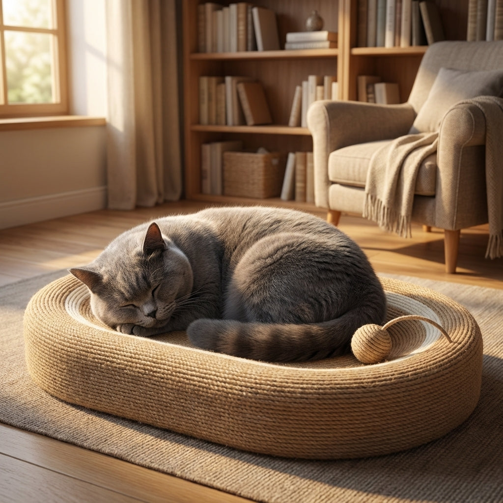 Oval Sisal Scratching Board for Cats | Flat & Wall-Mount | With Toy Ball