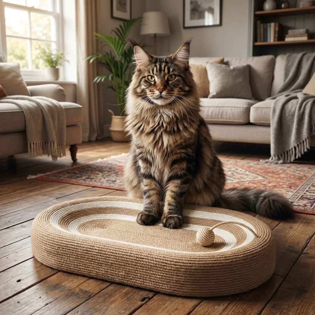 Oval Sisal Scratching Board for Cats | Flat & Wall-Mount | With Toy Ball