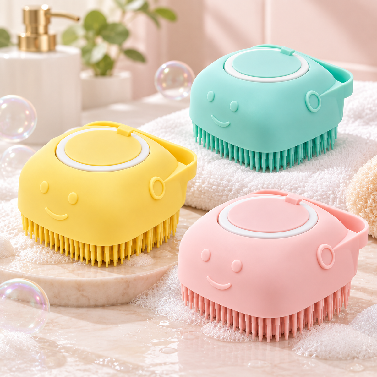 Dog Bath Brush with Shampoo Dispenser | Soft Bristles, Hand Strap
