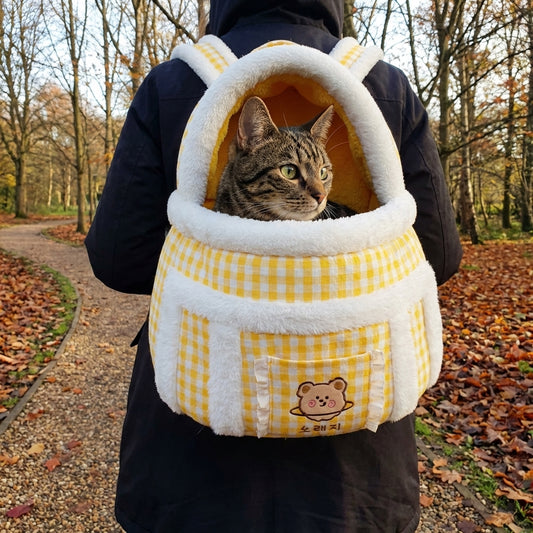 Plush Cat Carrier Bag with Dome Opening | Fleece Lining | M / L