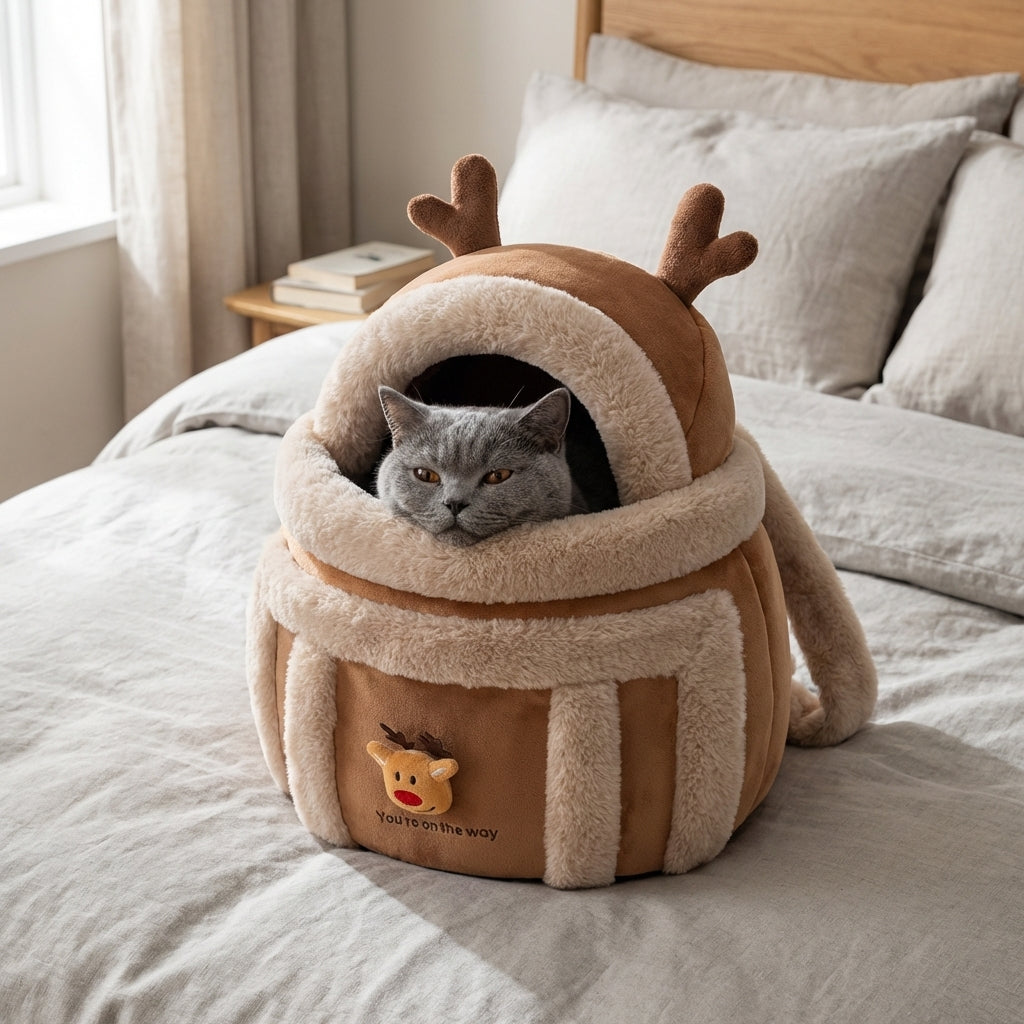 Plush Cat Carrier Bag with Dome Opening | Fleece Lining | M / L