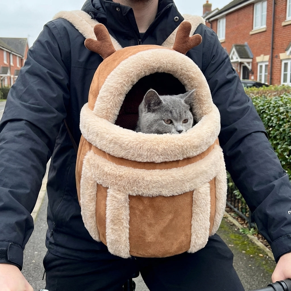 Plush Cat Carrier Bag with Dome Opening | Fleece Lining | M / L
