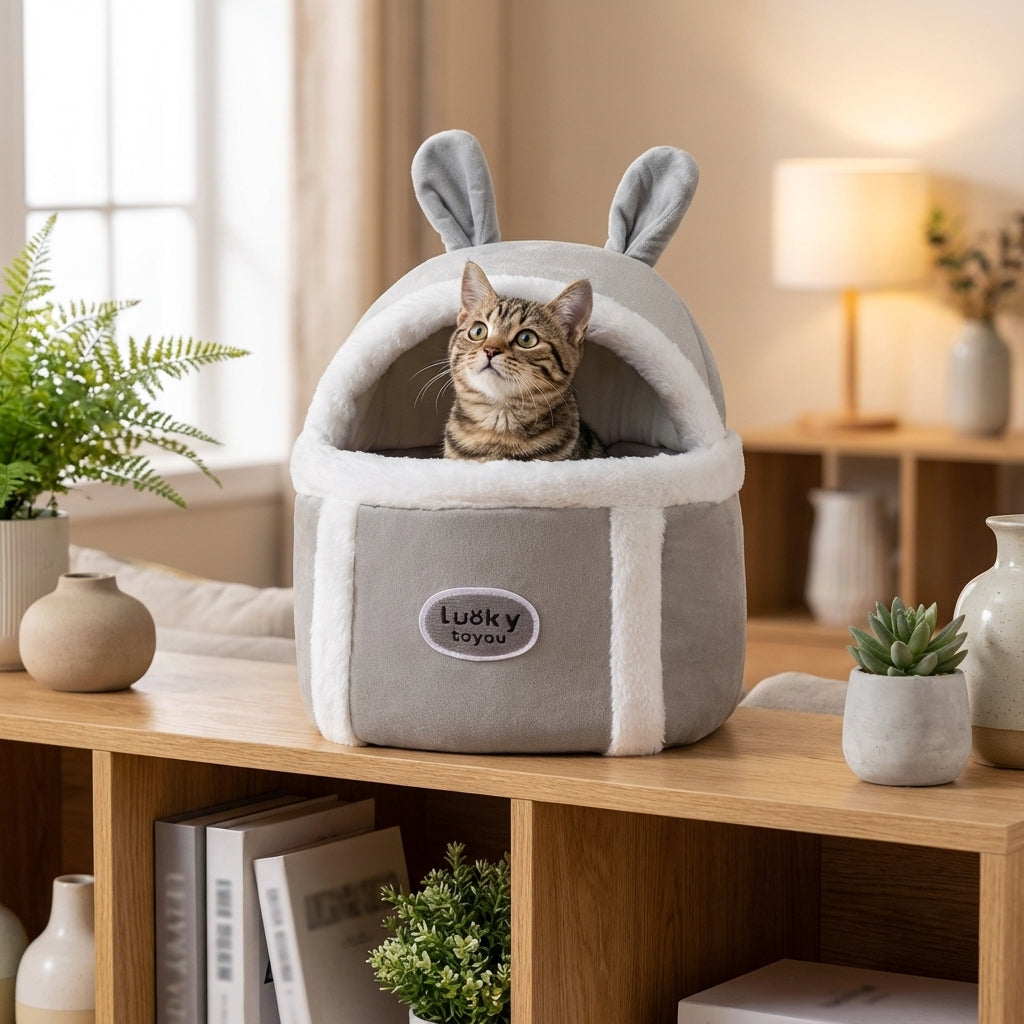 Plush Cat Carrier Bag with Dome Opening | Fleece Lining | M / L