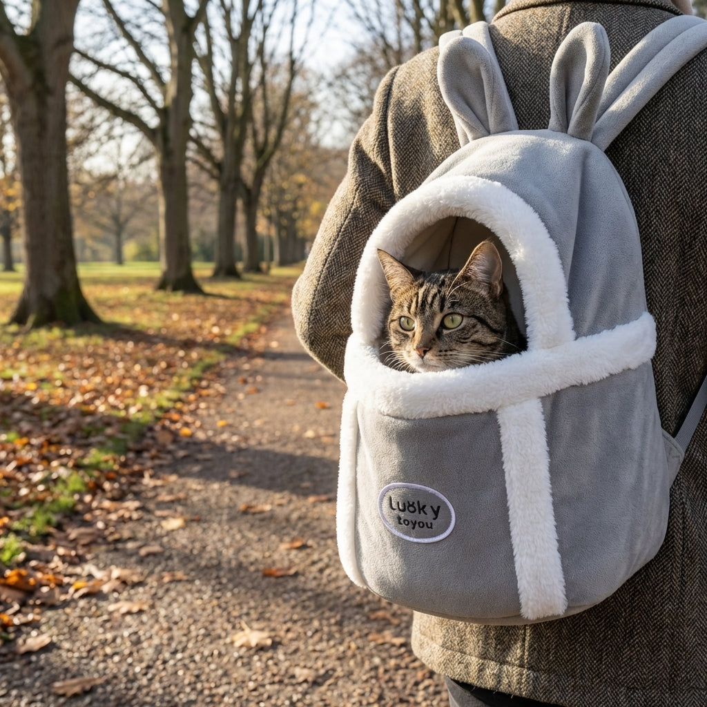 Plush Cat Carrier Bag with Dome Opening | Fleece Lining | M / L