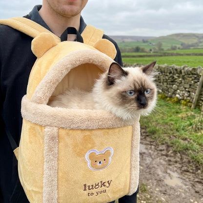 Plush Cat Carrier Bag with Dome Opening | Fleece Lining | M / L