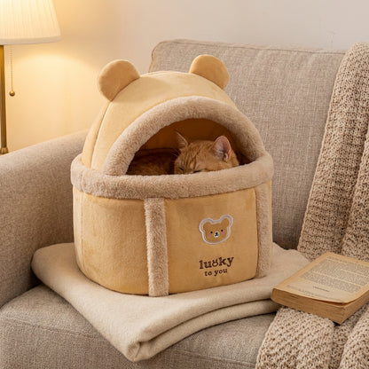 Plush Cat Carrier Bag with Dome Opening | Fleece Lining | M / L