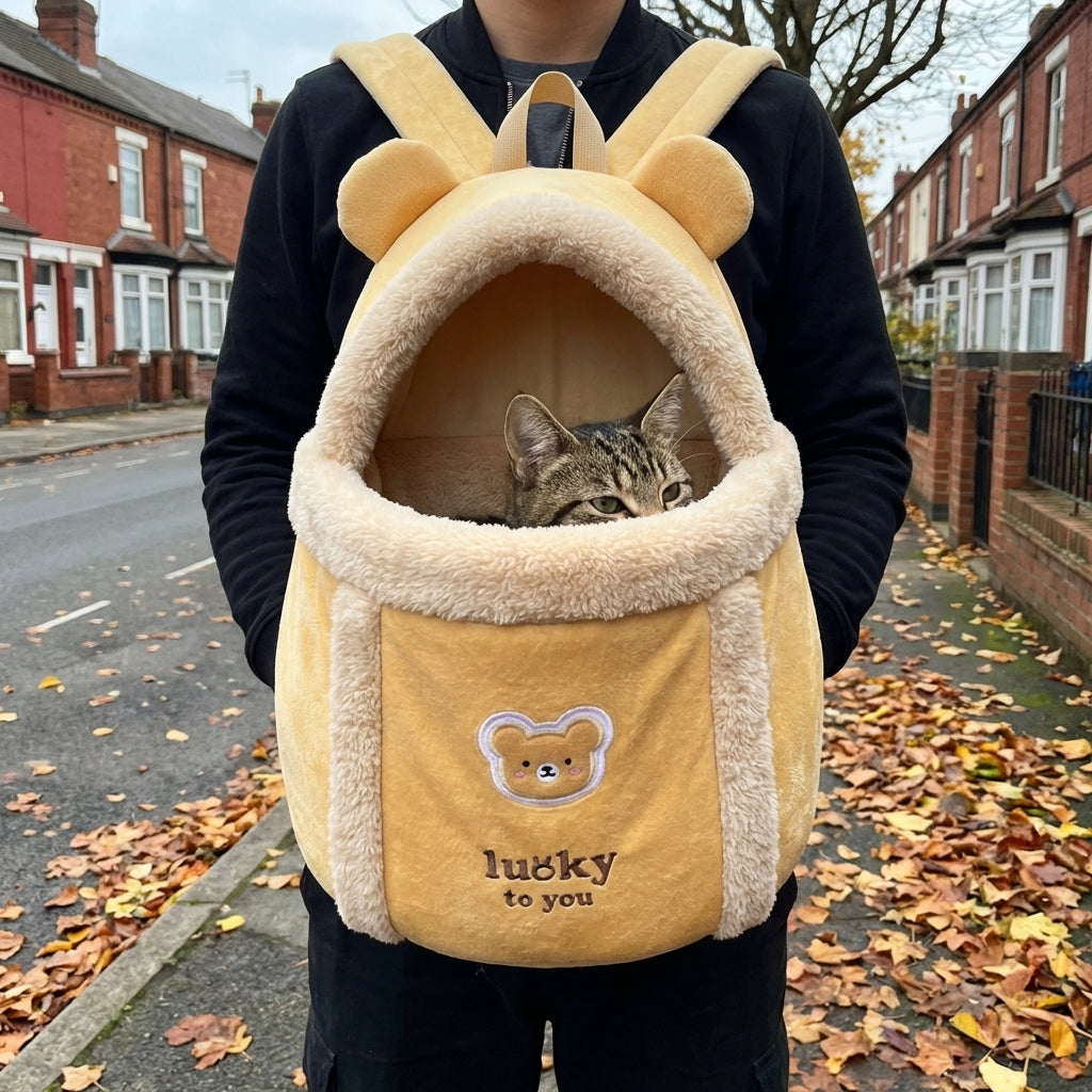 Plush Cat Carrier Bag with Dome Opening | Fleece Lining | M / L