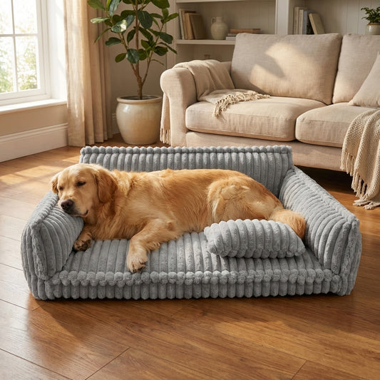 Plush Sofa-Style Dog Bed with Raised Sides & Removable Cover | S / M / L / XL