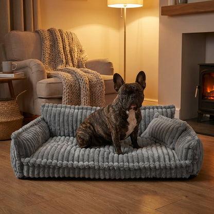 Plush Sofa-Style Dog Bed with Raised Sides & Removable Cover | S / M / L / XL