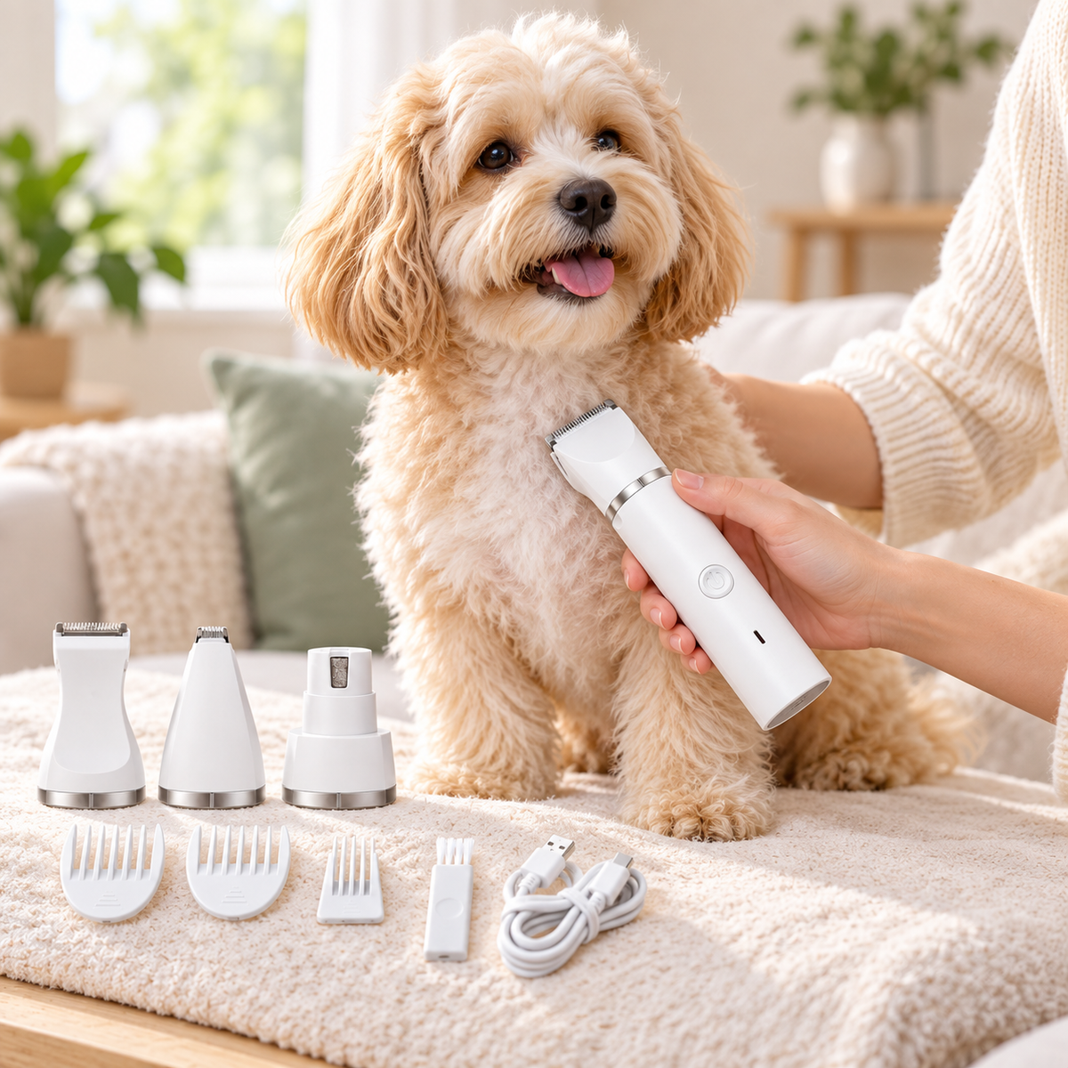 Pet Grooming Kit with Clipper and Nail Grinder | 3 Heads, USB Rechargeable