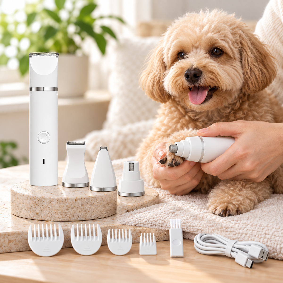 Pet Grooming Kit with Clipper and Nail Grinder | 3 Heads, USB Rechargeable