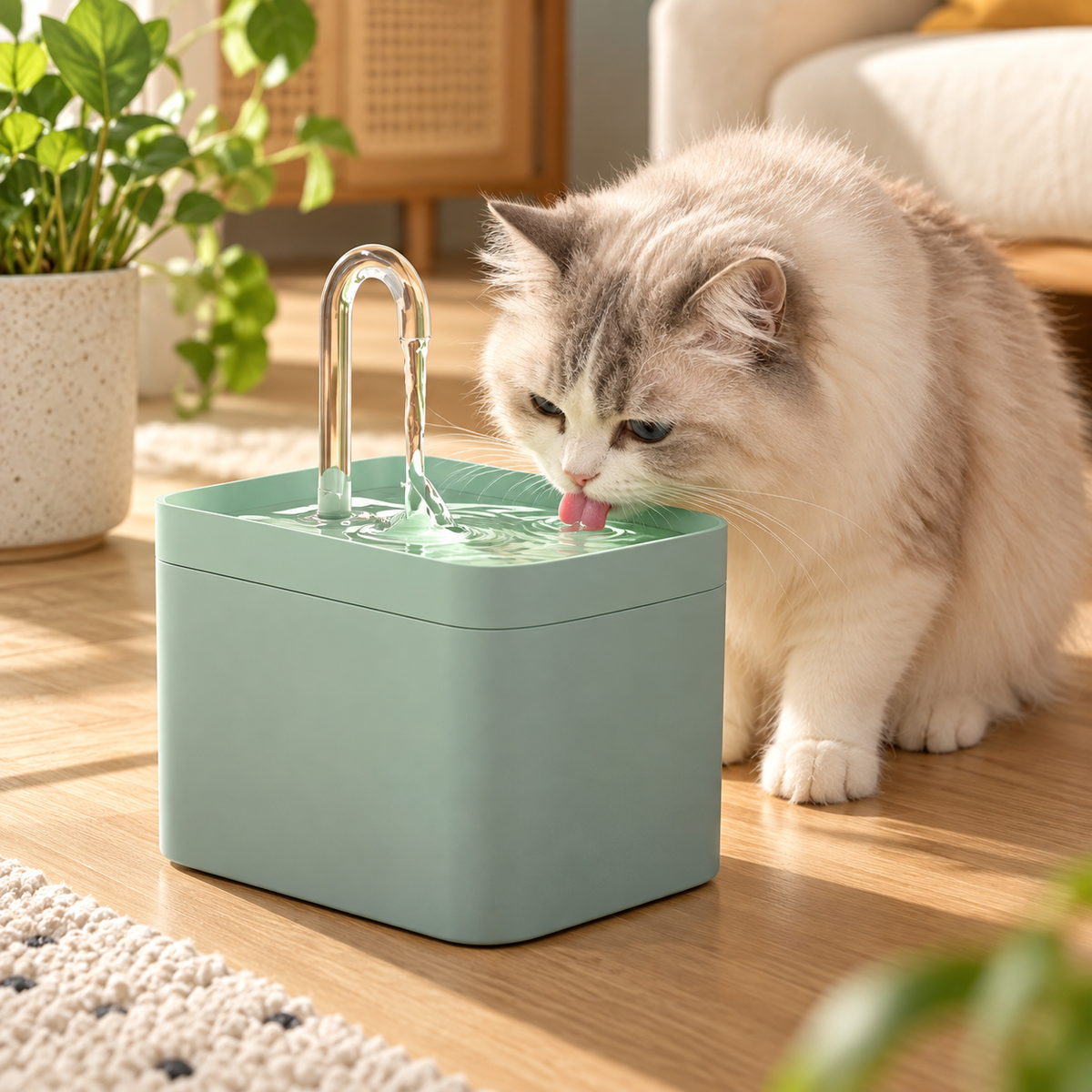 Cat Water Fountain with Filter | Clear Arched Spout, Quiet Pump