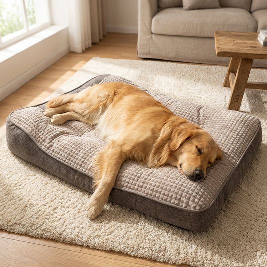Quilted Foam Dog Cushion Bed | Raised Bolster Sides | Anti-Slip Base