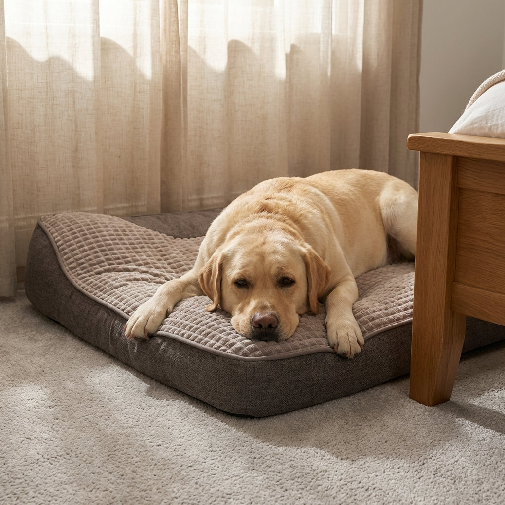 Quilted Foam Dog Cushion Bed | Raised Bolster Sides | Anti-Slip Base