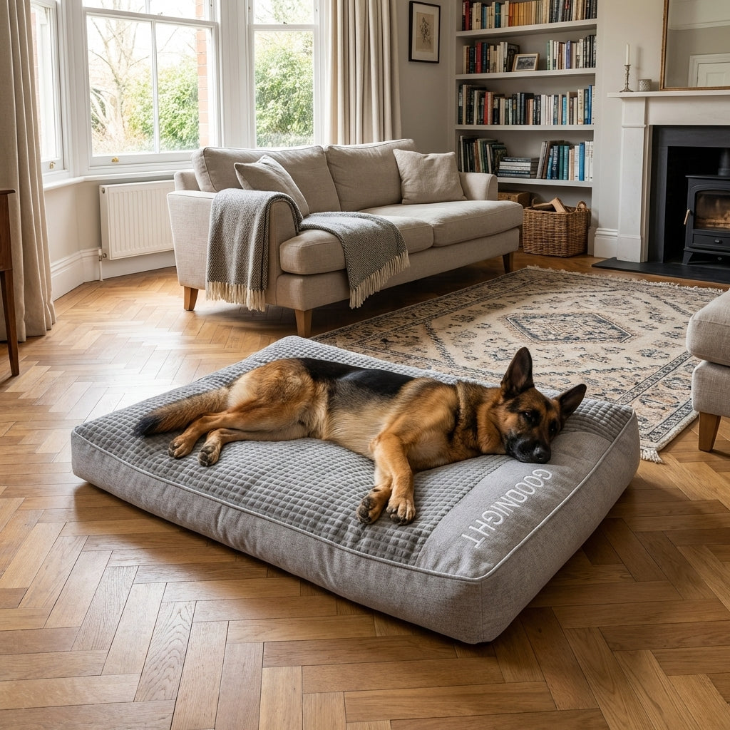 Quilted Foam Dog Cushion Bed | Raised Bolster Sides | Anti-Slip Base