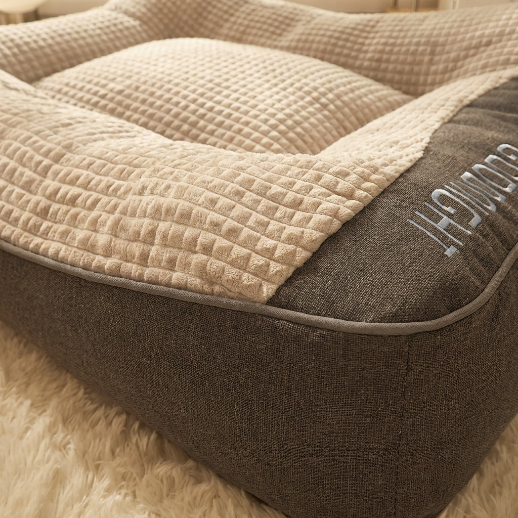 Quilted Foam Dog Cushion Bed | Raised Bolster Sides | Anti-Slip Base