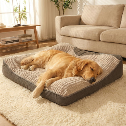 Quilted Foam Dog Cushion Bed | Raised Bolster Sides | Anti-Slip Base