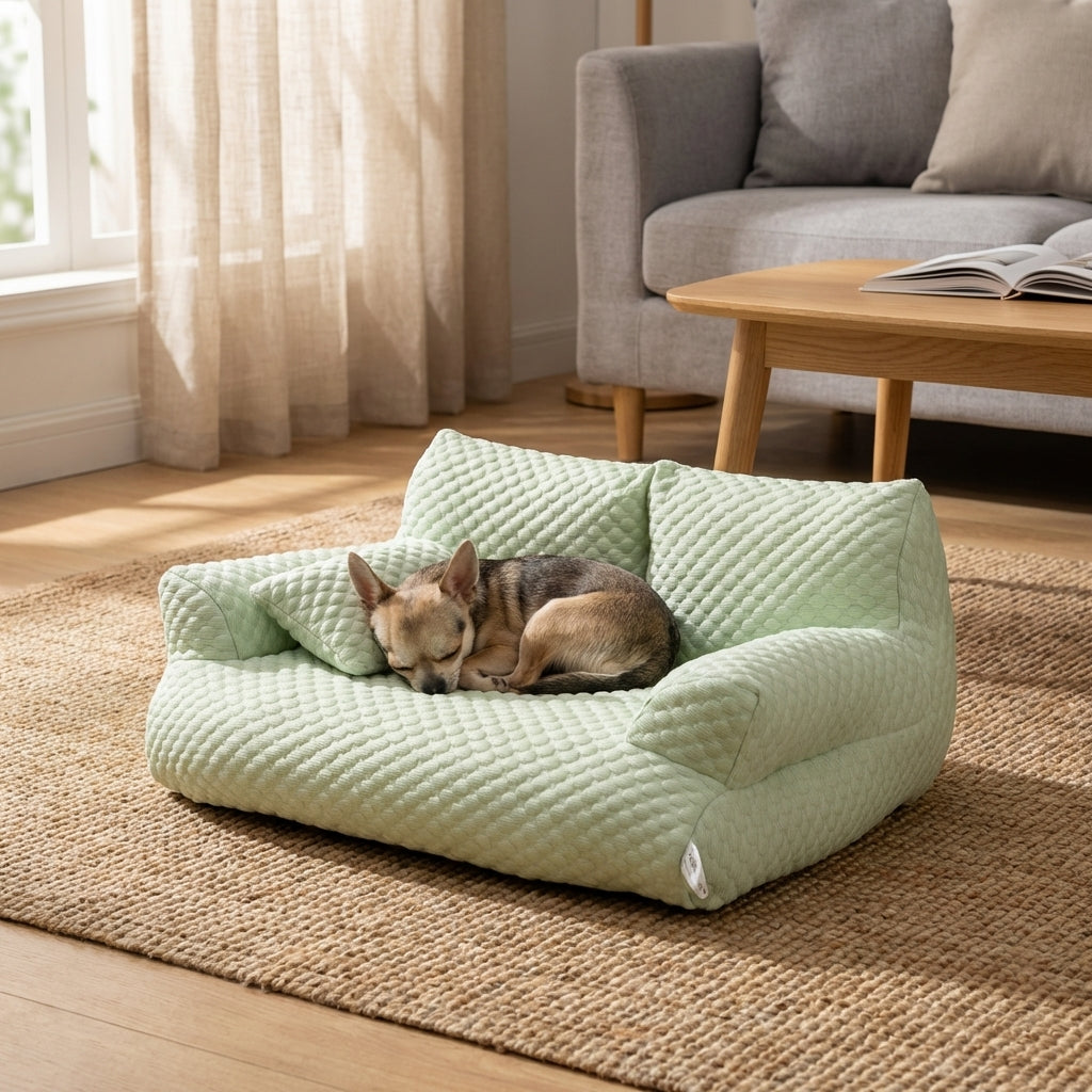Quilted Ice Silk Dog Sofa Bed with Raised Sides | Cooling Fabric | M–XXL