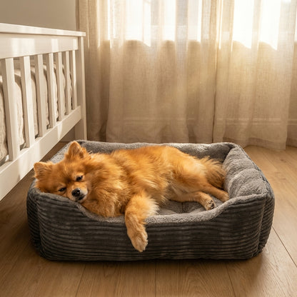 Rectangular Plush Dog & Cat Bed | Non-Slip Base | Machine-Washable Cover