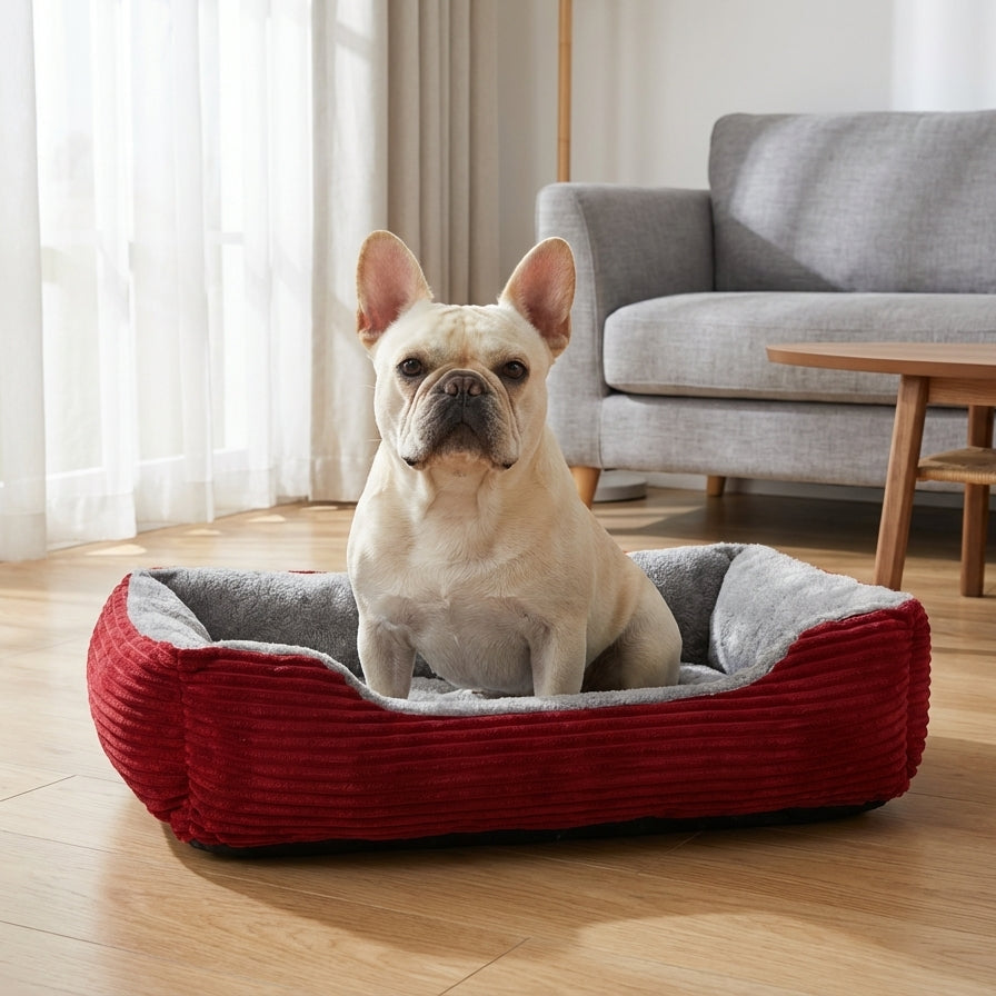 Rectangular Plush Dog & Cat Bed | Non-Slip Base | Machine-Washable Cover