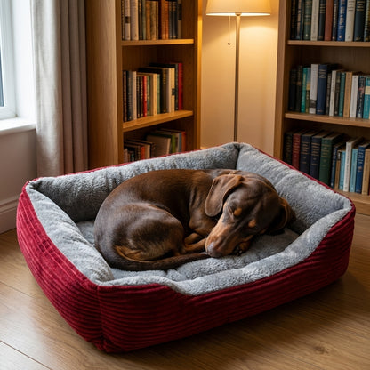 Rectangular Plush Dog & Cat Bed | Non-Slip Base | Machine-Washable Cover